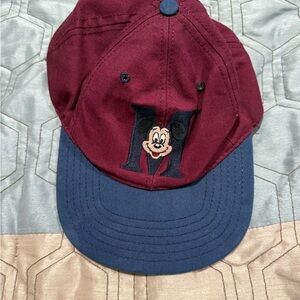 Vintage Mickey Mouse Maroon and Blue Baseball Cap Hat Adjustable Disney